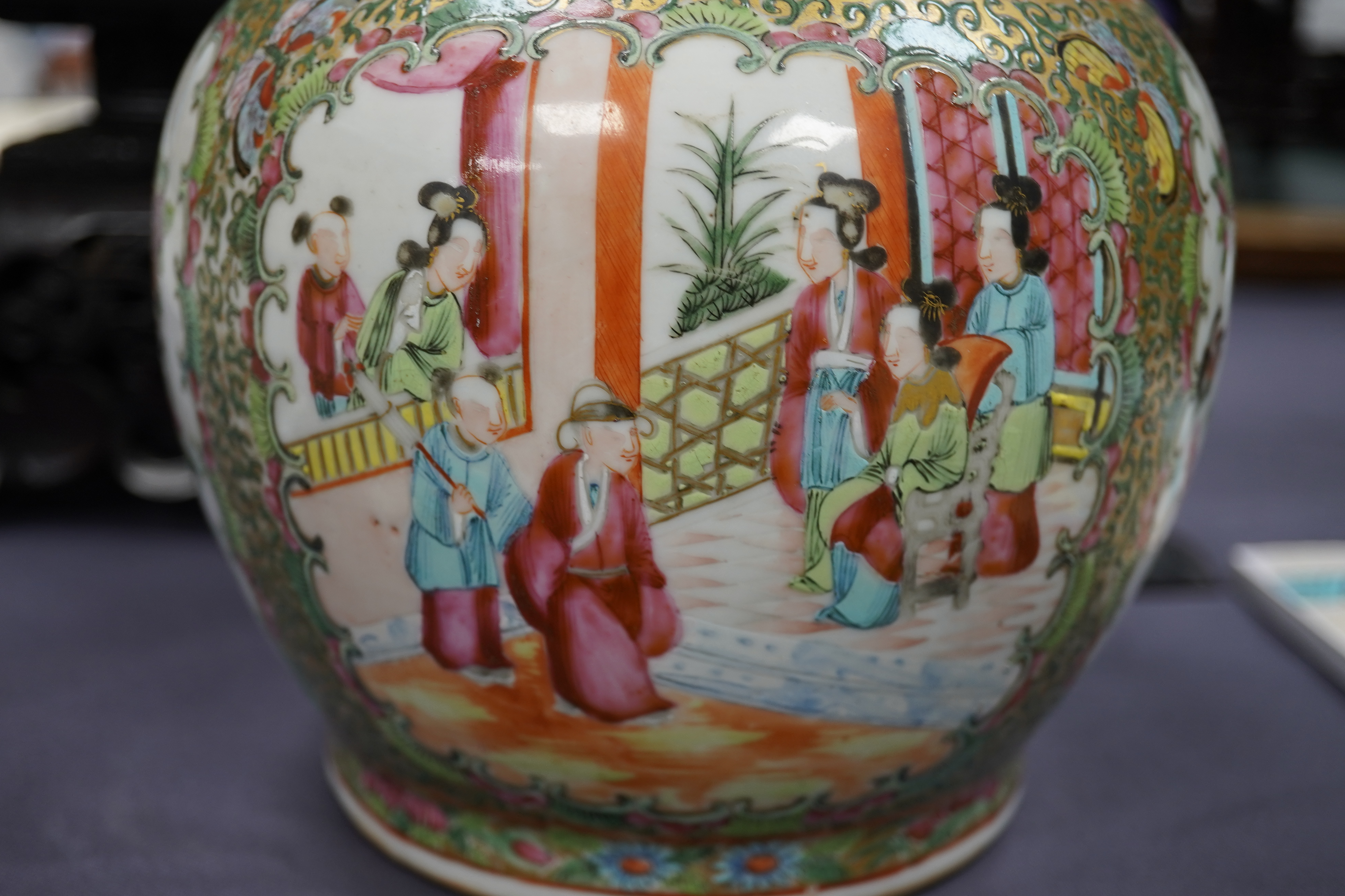 A Chinese famille rose two handled vase, mid 19th century